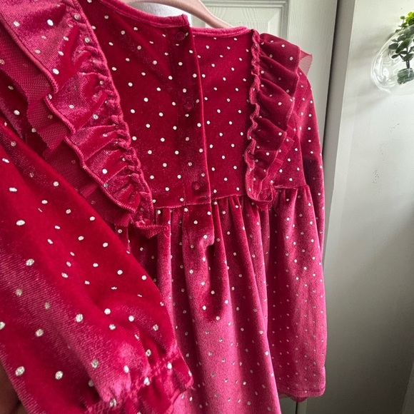 Cat & Jack Baby Velvet Red Dress with Silver Polka Dots - Picture 8 of 9
